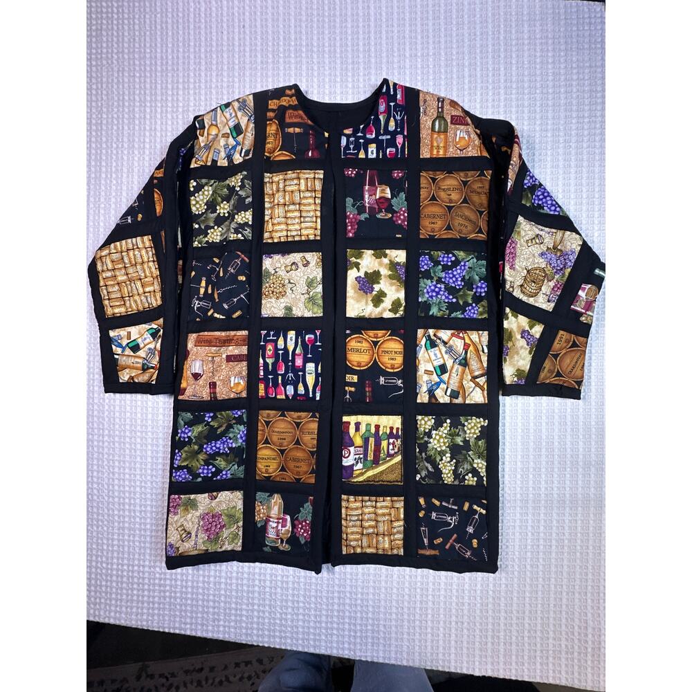 Handmade Patchwork Quilt Jacket Wine Theme Cottagecore Boho Artisan Coat OOAK XL